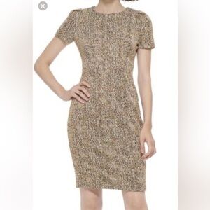 CALVIN KLEIN Womens Gold Short Sleeve Above The Knee Wear To Work Sheath Dress